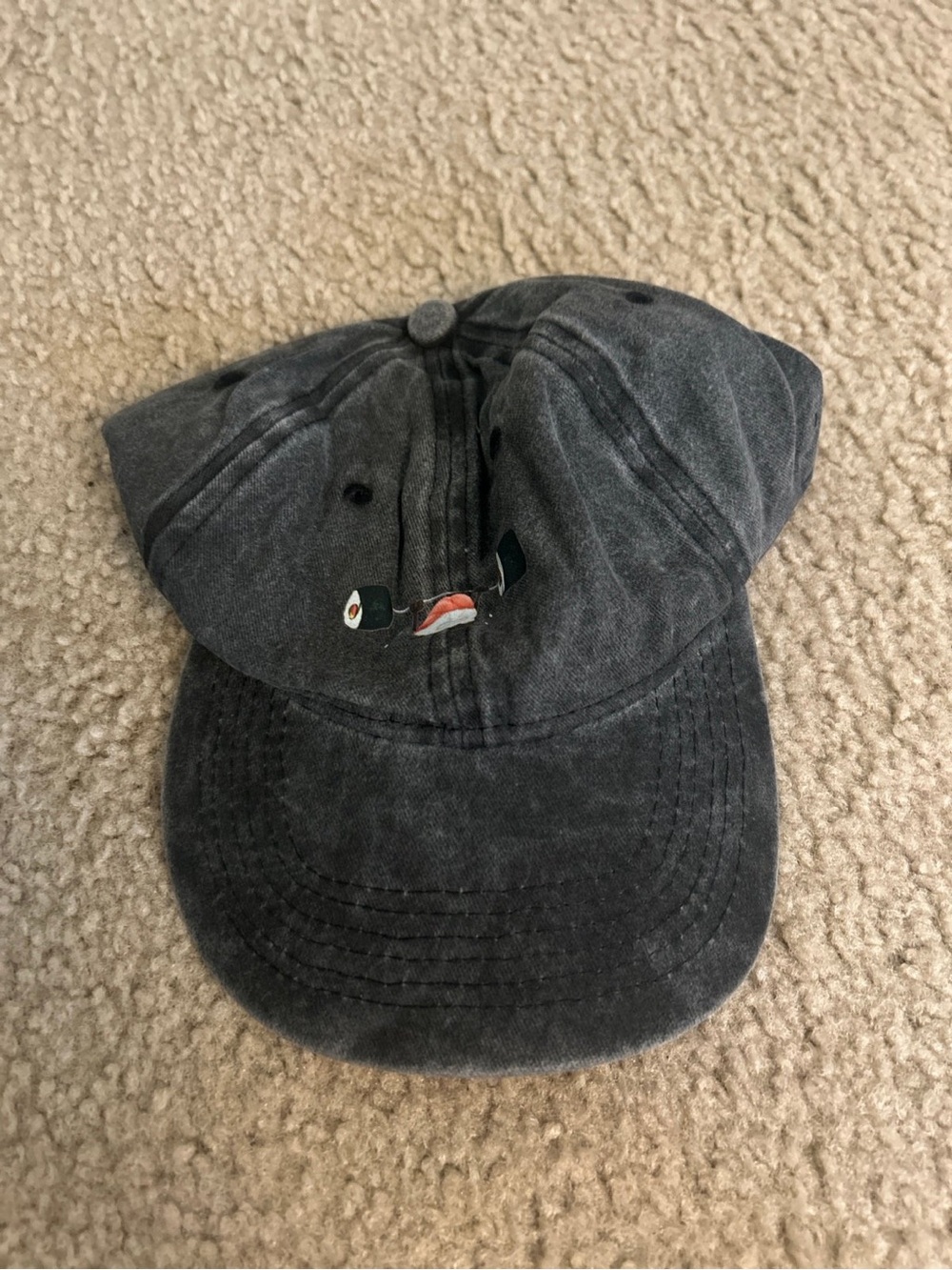 Kids Black Washed Baseball Cap with Fish Embroidery